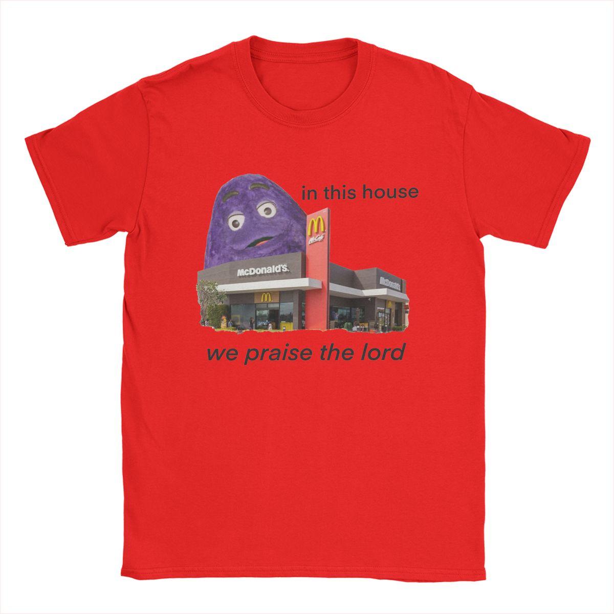 In This House We Praise The Lord Grimace T-Shirt for Men Humor Cotton Tee Shirt Round Neck Short Sleeve T Shirt 6XL Clothing S