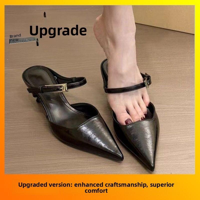 Retro Pointed Toe Mules For Women Summer Pu Casual Slipon With Skinny Heel For Daily Wear