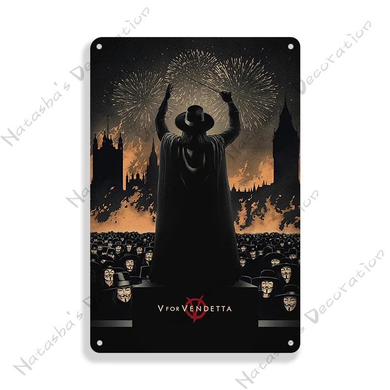 V for Vendetta Classic Movie Decorative Plate Metal Plate Vintage Poster Metal Tin Sign Cafe Garage Wall Decor Metal Plaque