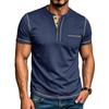 Summer Men Casual Henley Neck Short Sleeve T‑Shirt Button Placket Chest Pocket Stitch‑Line Decor Solid Color Loose Tops