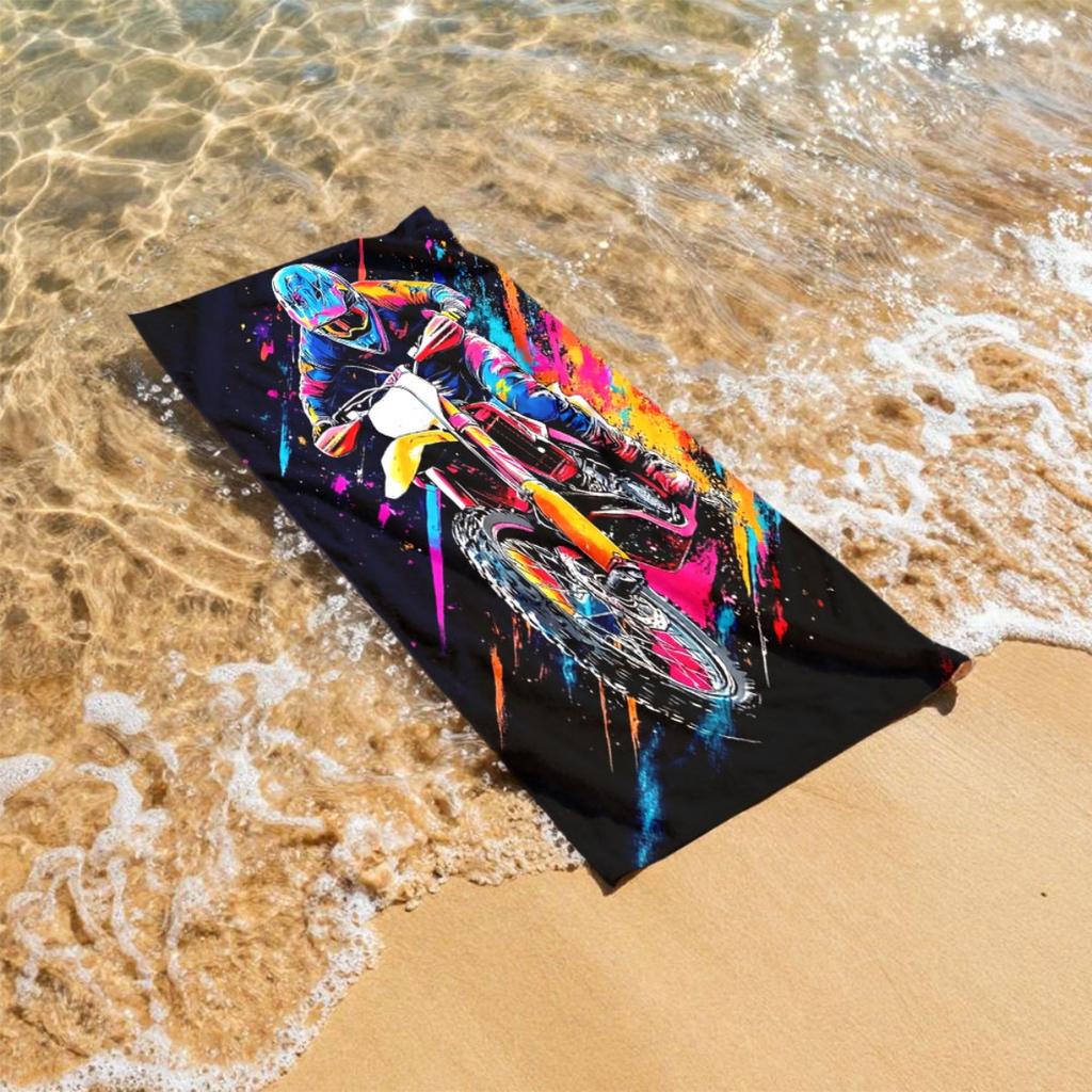 Doodle-Stil Offroad-Motorradfahrer Polyester-Mikrofaser Strandtuch ist hochsaugfähig, geeignet für Schwimmen und Strandausflüge