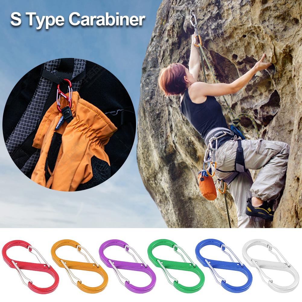 10pcs S Double Carabiner Set Tactical Gear Hooks Camping EDC Survival Climbing Spring Backpack Clasps Keychain Key Chain Clip