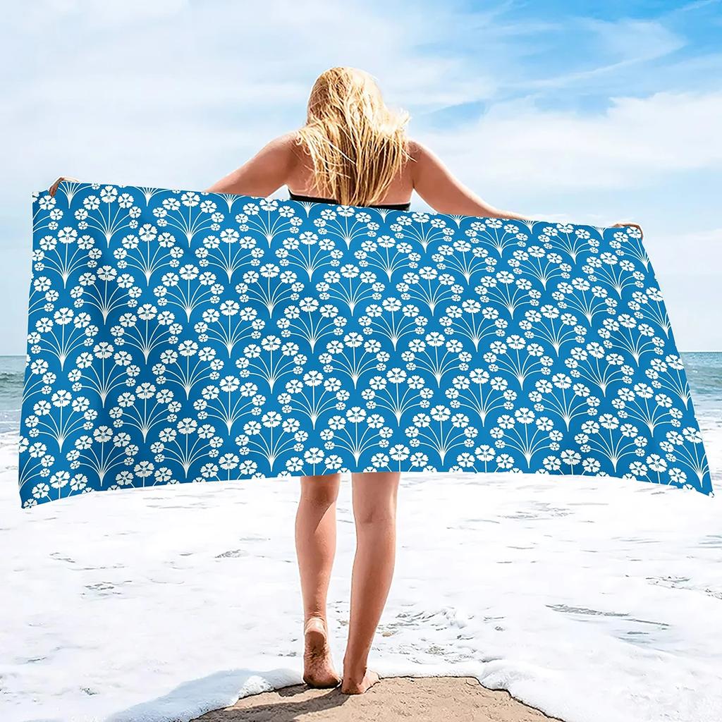 Exquisite Blue Floral Design Beach Towel - Soft Microfiber for Travel, Pool & Spa - Perfect Gift for