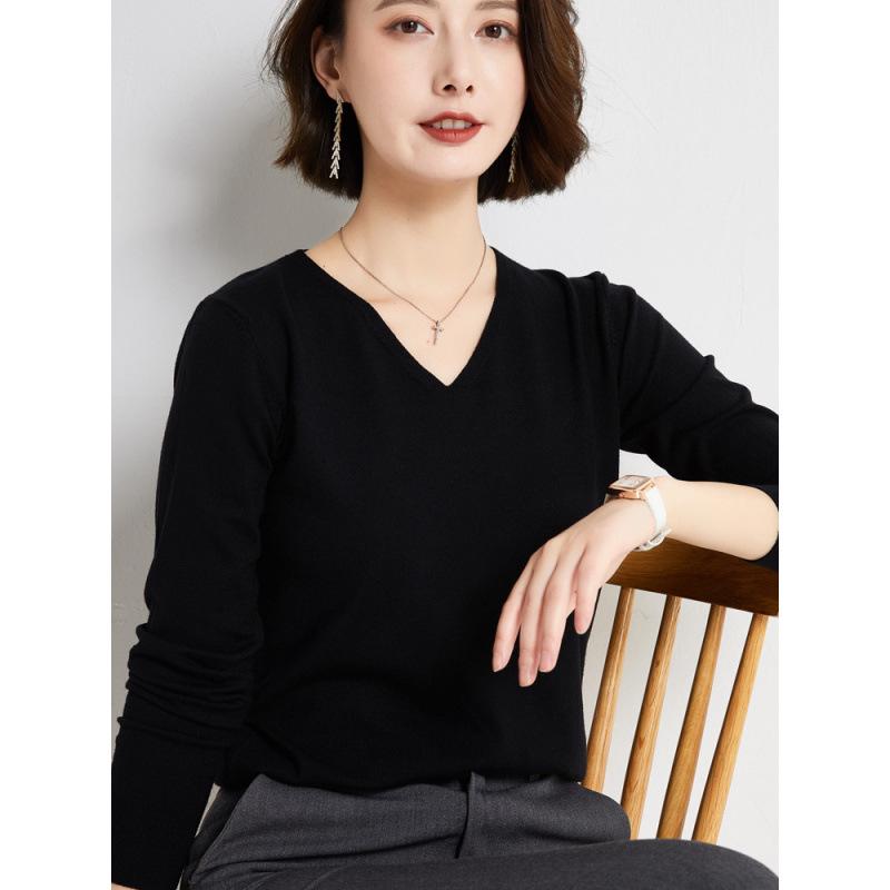 Women's Early Autumn V-Neck Long-Sleeve Loose Pullover Sweater