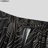 INCERUN Men Elastic Waist Print Ruffled Splits Bohemia Holiday Irregular Long Skirts