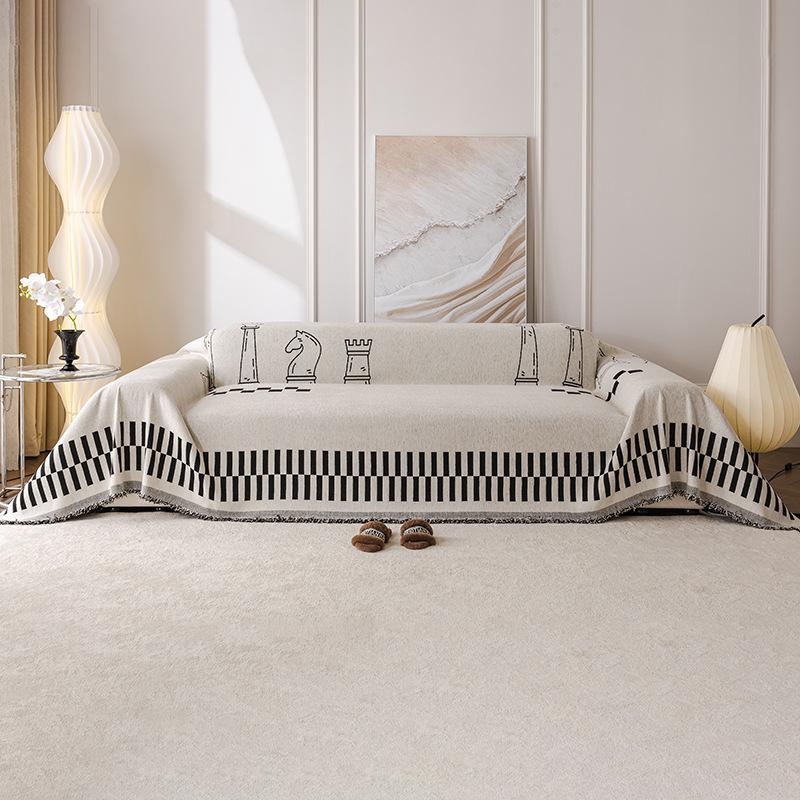 

Ткань для полотенец для дивана из синели, простой современный универсальный чехол для диванной подушки, одноместное двойное универсальное одеяло на четыре сезона 180*130cm чёрный