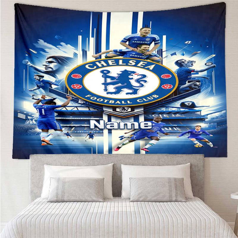 Custom Name Chelsea Football Club Print Tapestry, Backdrop, Easy Setup, Ideal for Bedroom, Office & Living Room, with Aesthetic Wall Hanging Decor.