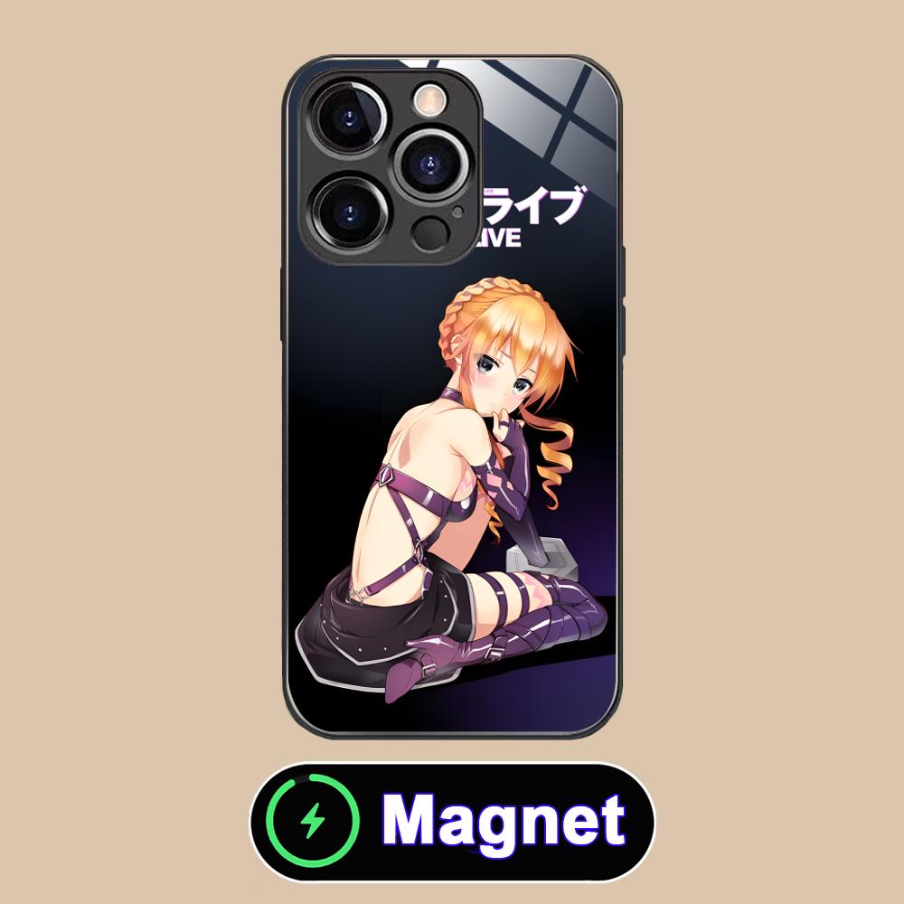 Date a Live Yamai Kaguya Glass MagSafe Mobile Phone Case for iPhone 17 16 15 14 13 12 11 Air Pro Max Plus Mini Colorful Cover