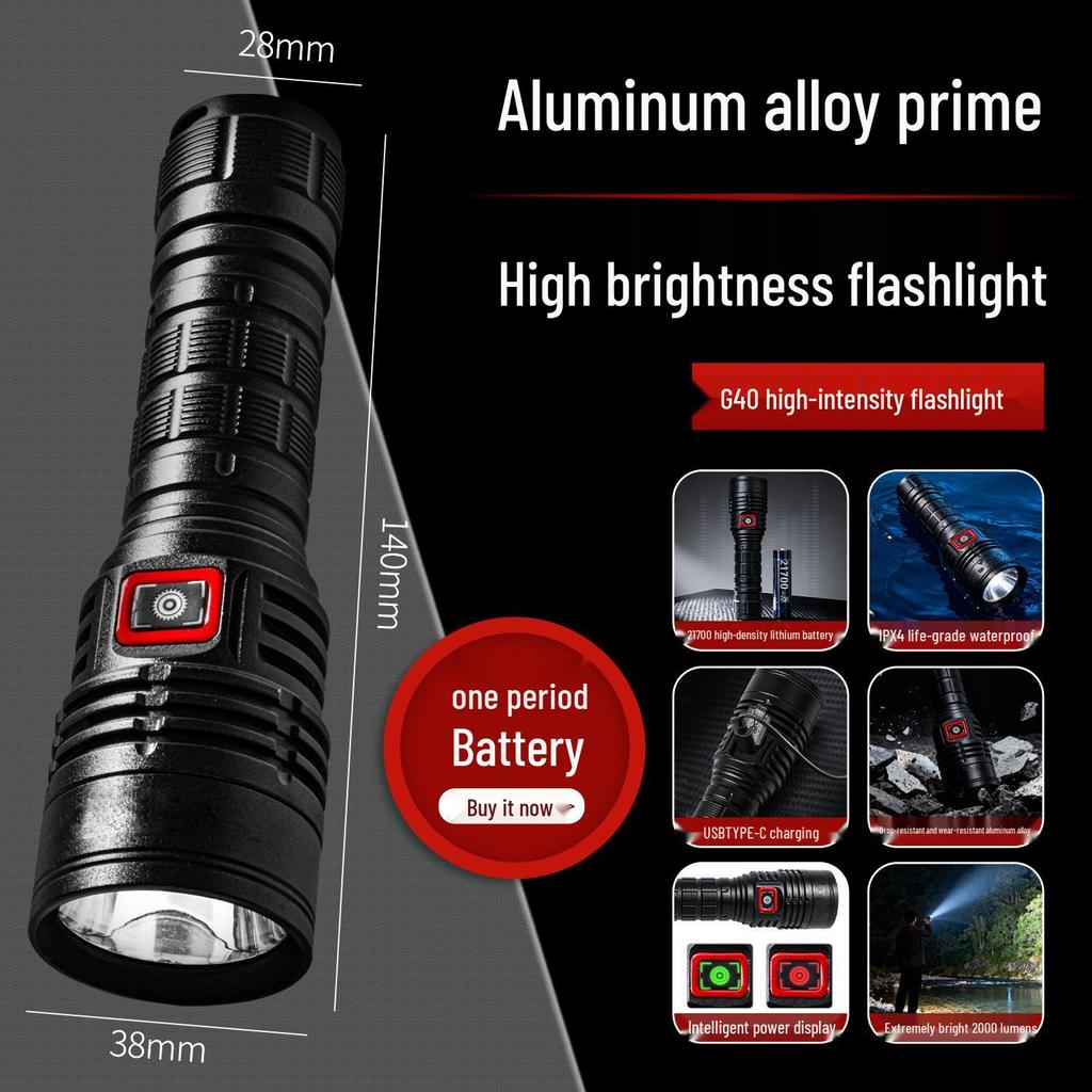 SST40 High-Power LED Flashlight: USB Rechargeable, Waterproof Aluminum Alloy with 21700 Lithium Battery
