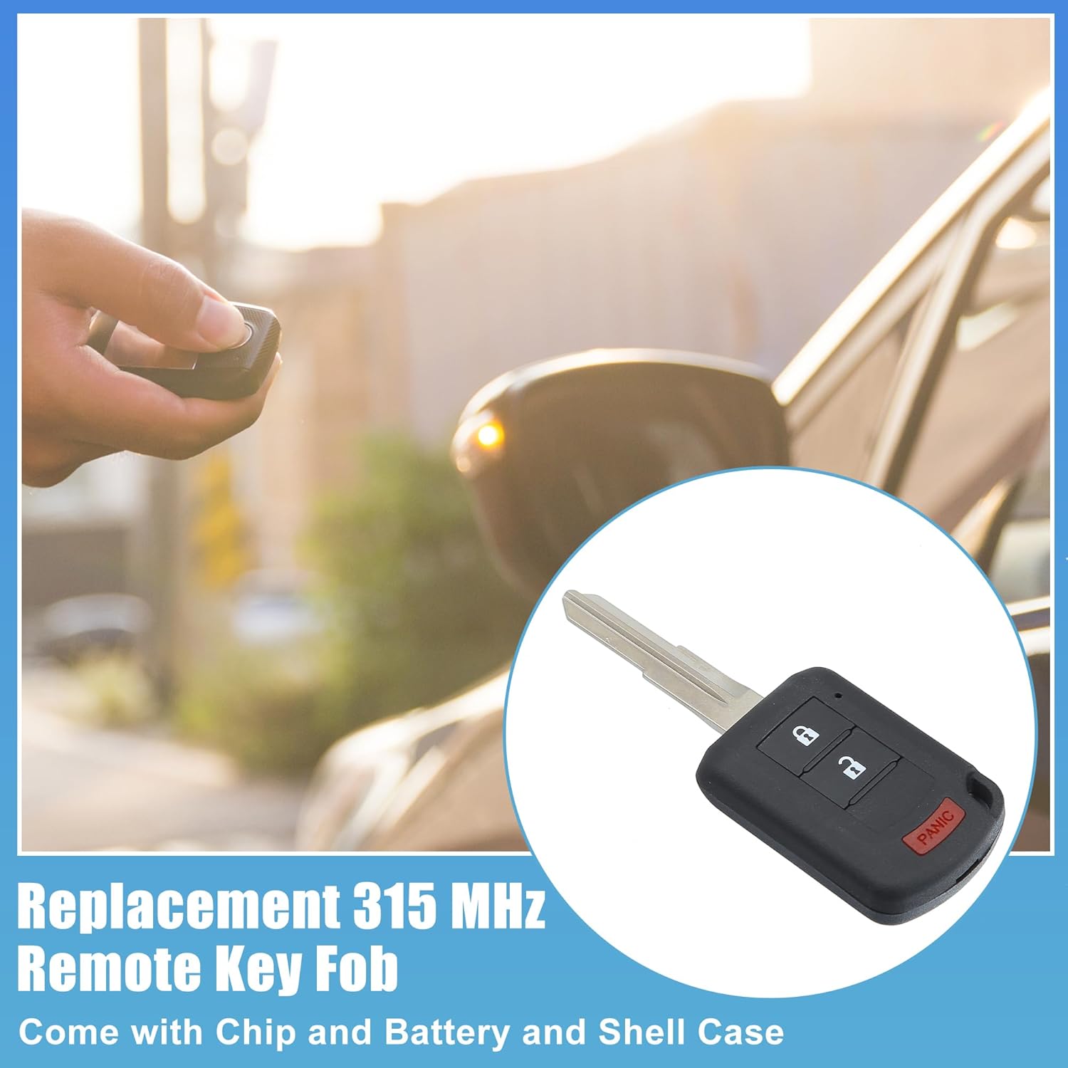 ACROPIX 315 MHz 3 Buttons Keyless Entry Remote Key Fob Fit for Mitsubishi Outlander 2016-2019 OUCJ166N - Pack of 2 Black
