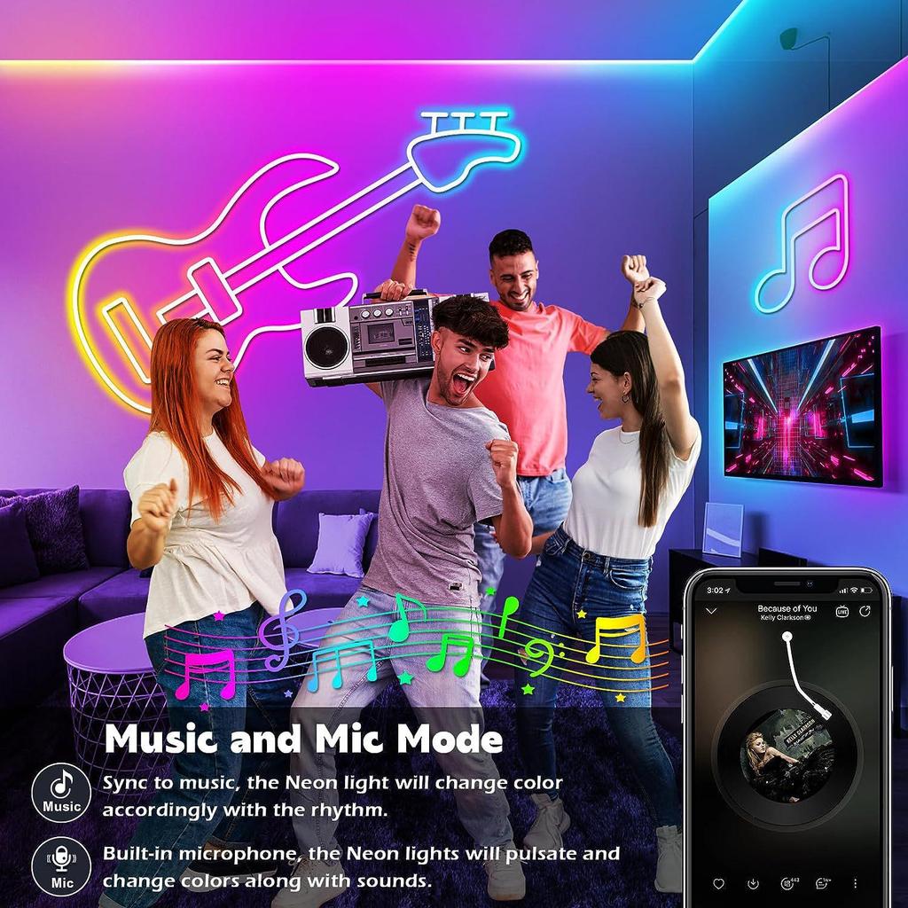 LED Neon Light Strip, Remote & App Controlled, IP65 Flexible 24V RGB