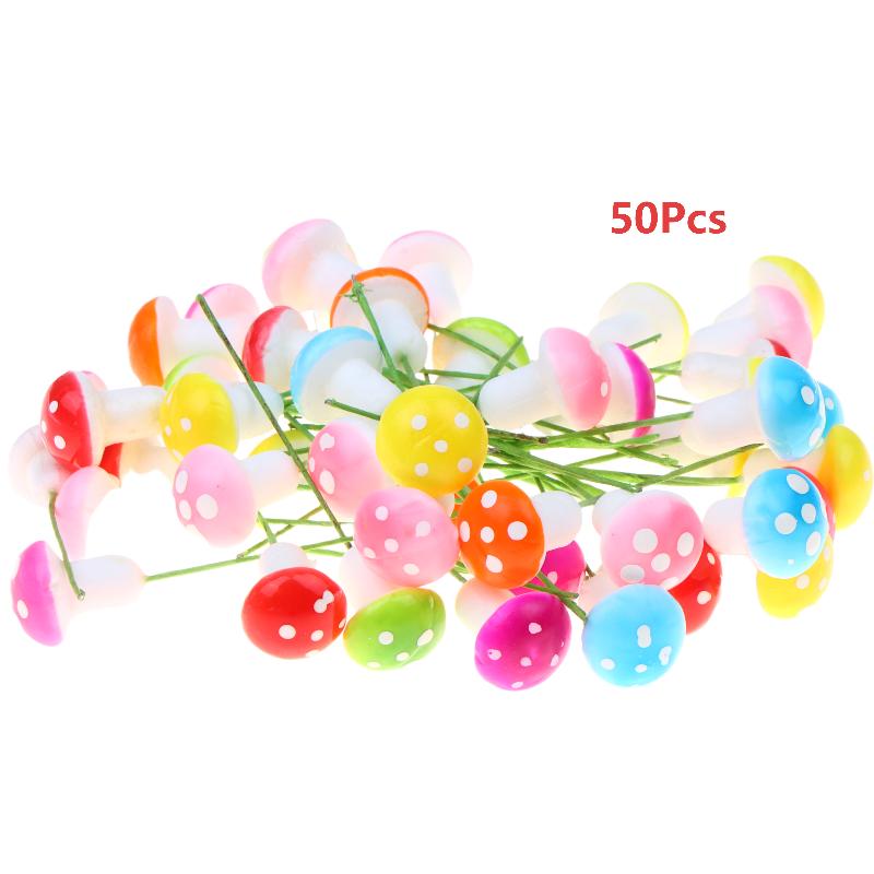 50Pcs Artificial Mini Foam Mushrooms Great for Fairy Garden and Pot Decoration 50Pcs Multicolor