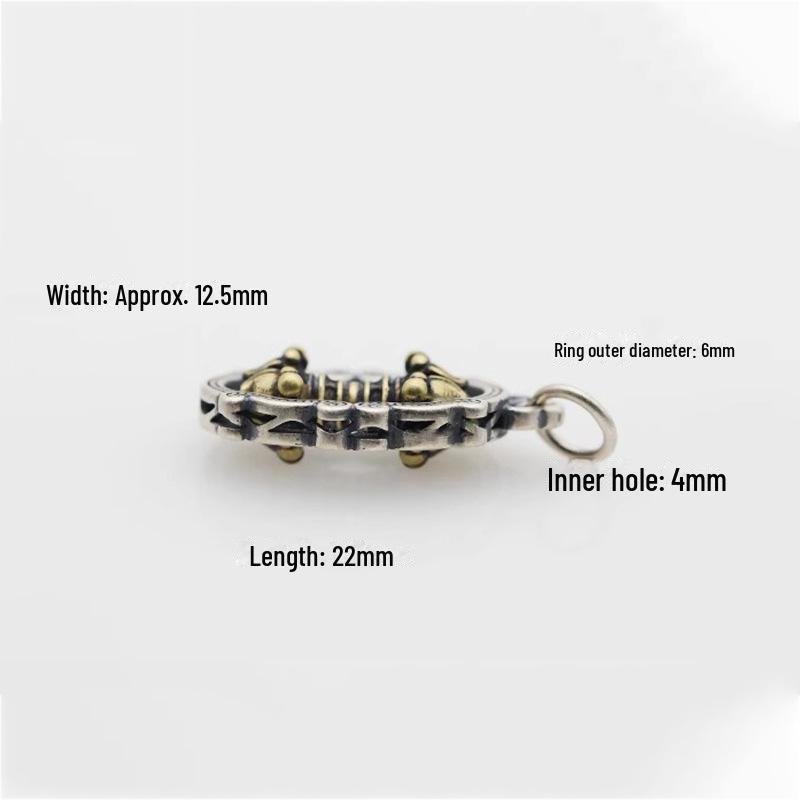 Rotatable Matte Copper Vajra Pendant with Six-Word Mantra and Braided Rope Bead Accessories