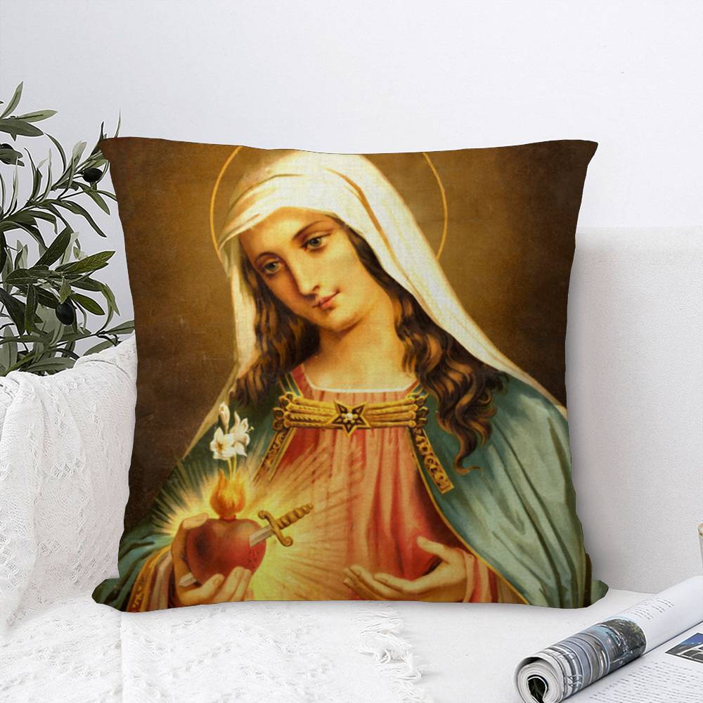 Virgin Mary Christian Pillowcase Toon Gift Cushion Cover Bedroom Home Sofa Chair Seat Decor Pillow Case