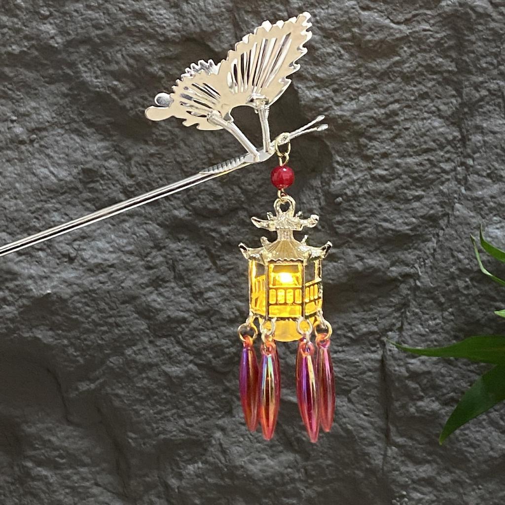 Fermacapelli Lanterna Luminosa di Alta Gamma per Gonne Hanfu - Popolare Accessorio Stile Paesaggistico