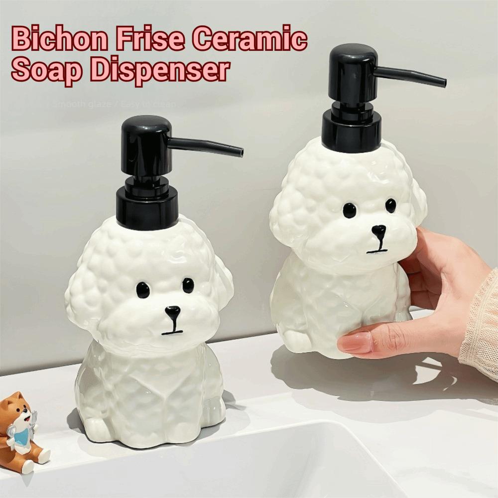 No-Leak Lotion Pump Bichon Frise Ceramic Soap Dispenser Hand Sanitizer Bottle Children/Kids