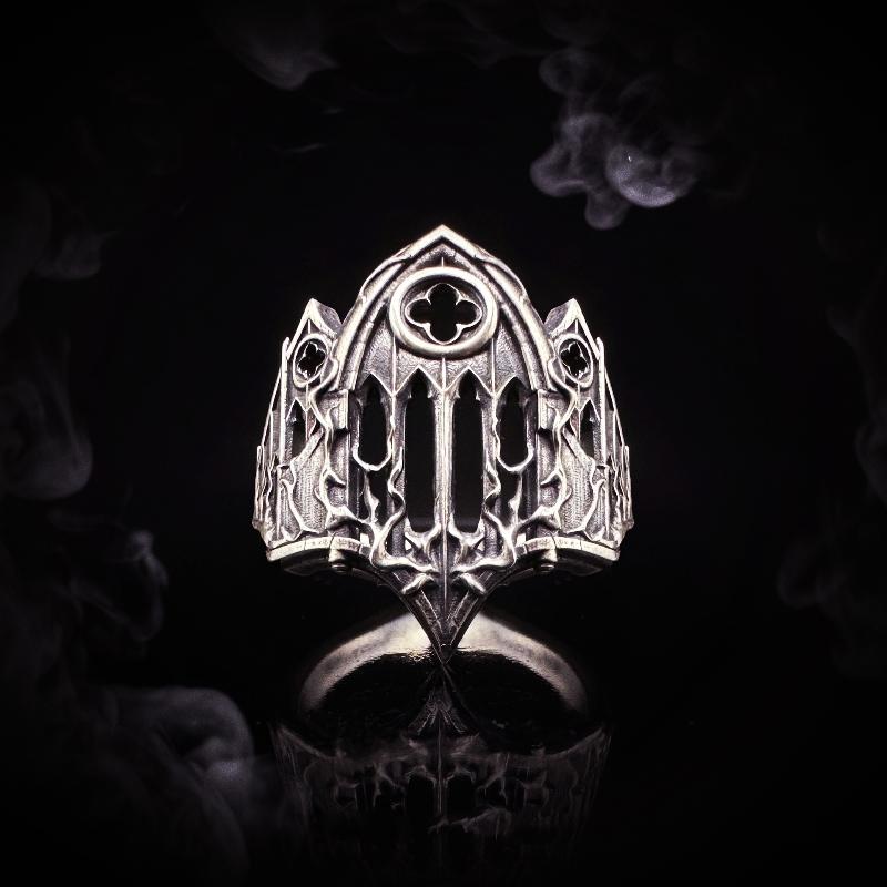 Unique Cross Burning Cathedral Gothic Relief Window Hollow Carved Adjustable Alloy Open Ring For Daily Wear Jewelry Gift
