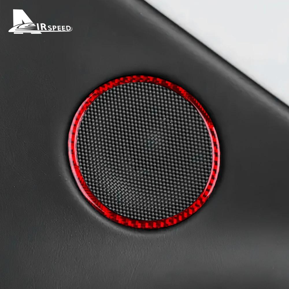 For Tesla Model 3 Highland 2024 2025 Real Soft Carbon Fiber Rear Door Audio Ring Trim Sticker Car High Quality Accessories