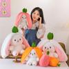 Strawberry Bunny Plush Toy with Big Ears and Carrot Stuffed Doll