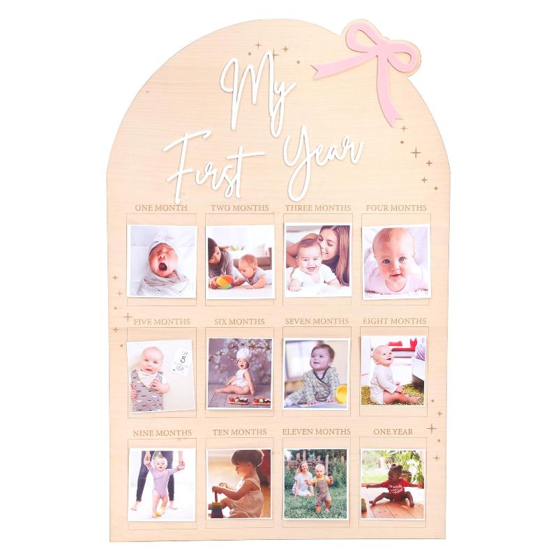 Baby First Year Wooden Photo Board 12 Monthly Milestone Picture Frame For One Year Birthday Photography Decoration Sign