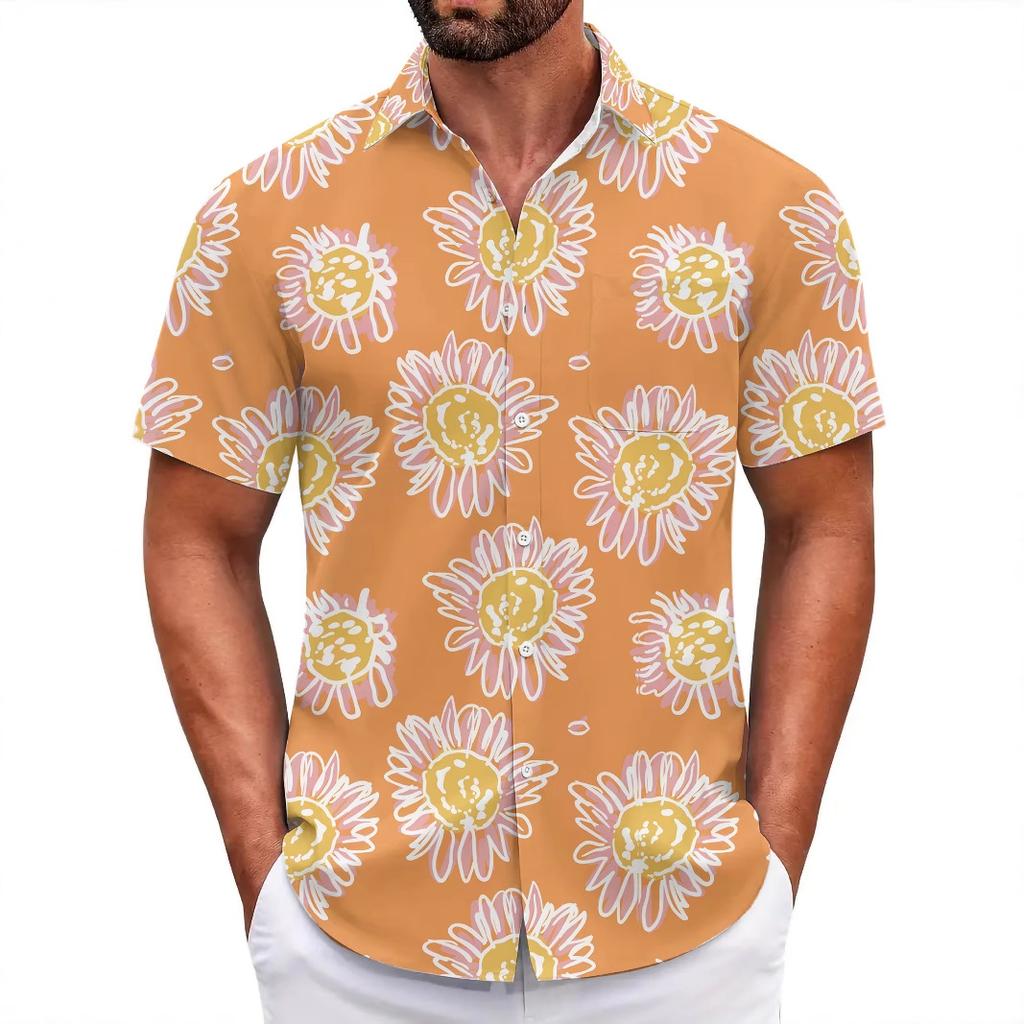 Summer Flower Shirt Men'S Beach Vintage Casual Hawaiian Digital Printing Short Sleeve Men'S Large Size Shirt