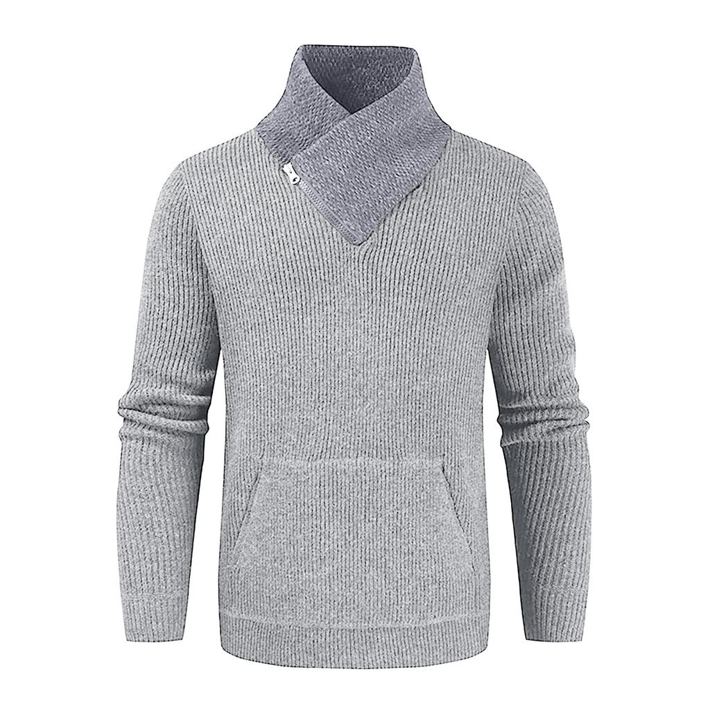 European And American Men's Knitting Pullover Hooded Top Slim Button Sweater