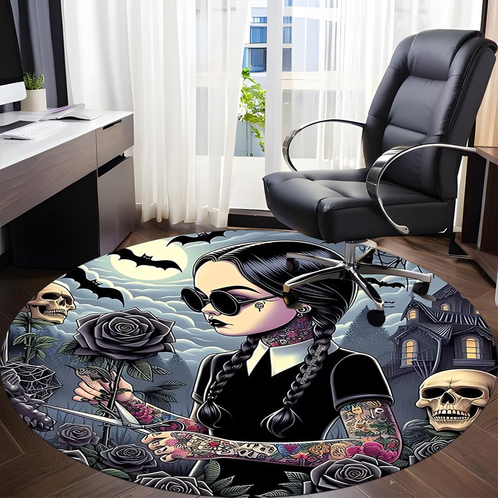 1pc Wednesday Chair Carpet for Office Non Slip, Machine Washable Rug for Office, Room Holiday Decor for Christmas, Birthday Polyester