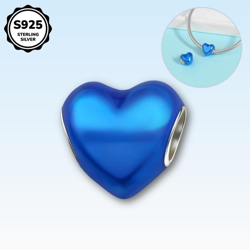 

925 Silver Blue Heart-Shaped Charm DIY Beaded Jewelry for Women, Suitable for Making Bracelets, Bangles, Birthday Gifts