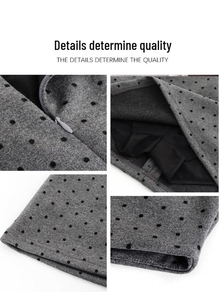 Gray Plaid Wool A-Line Polka Dot Short Skirt for Women - Winter Warm Hip-Hugging Design