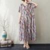 Bawełniana, w stylu vintage, w kwiaty, z krótkim rękawem, plus size, nowość w sukienkach dla kobiet, luźna, długa letnia sukienka