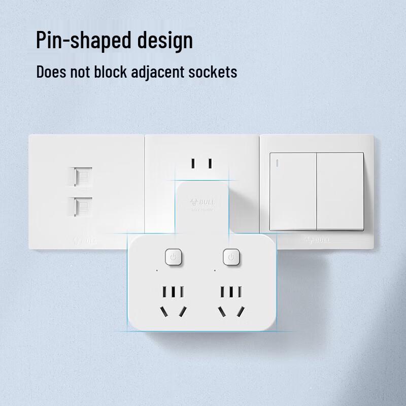 BULL Pin-shaped to 2-Outlet Power Adapter with Individual Switches CN plug (adapter included)