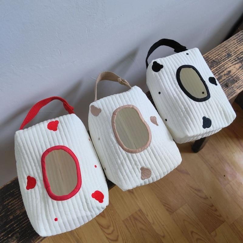Portable Ins Simple Fabric Tissue Box Hanging Wet Wipes Case Storage Pouch Fit for Car Home Kitchen Use