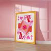 Queen of Hearts Wall Art Print Colorful Playing Card Poster Maximalist Card  Dopamine Queen Illustration Canvas Painting