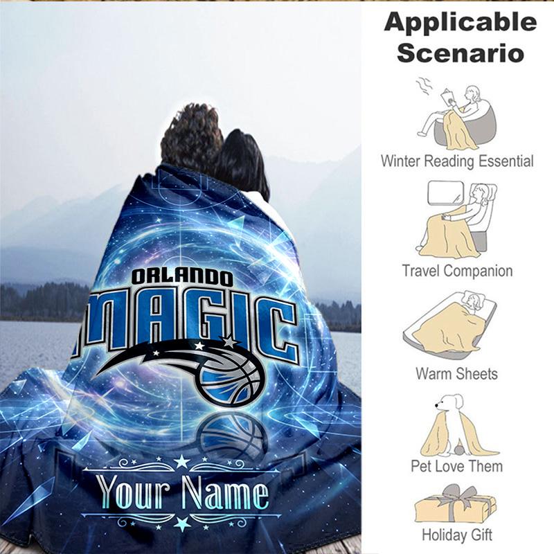 Custom Name Blanket Basketball Orlando Logo Blanket Bedding Blanket for Travel, Camping, Living Rooms, Offices, Sofas, Fan Christmas Gift