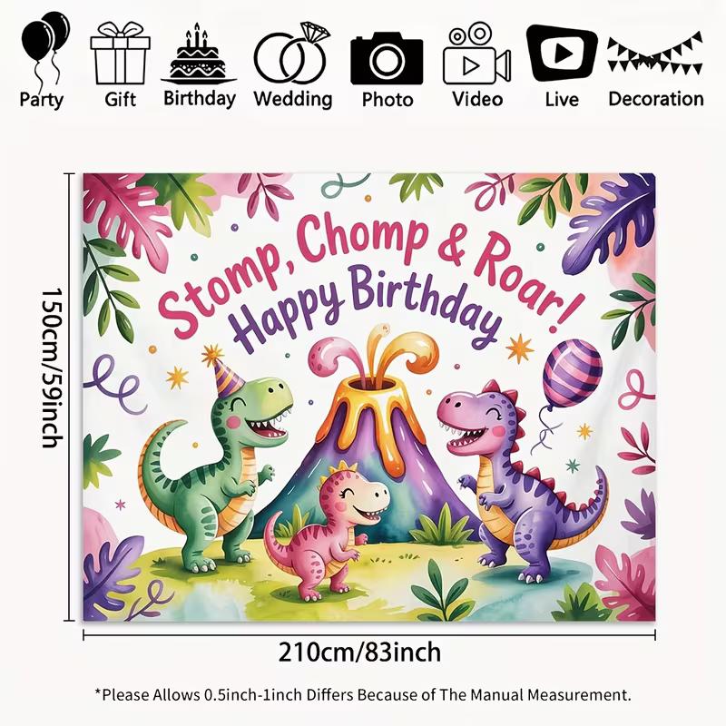 

2D Dinosaur Themed Stomp Chomp & Roar Birthday Backdrop Photo Booth 47.2x31.5inch/120*80cm