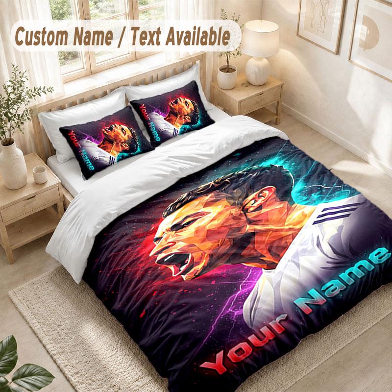 Custom Name Bedding Set 3 PiecesCristiano Ronaldo Print Duvet Cover + 2 Pillowcases Soft Bed Decor