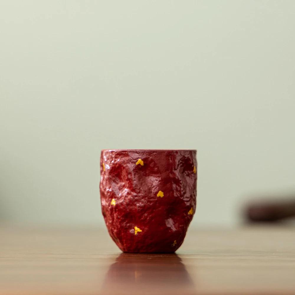 Chinese Style Cup Red Sprinkling Gold Tea Cup Tea Utensils Kung Fu Cup Porcelain Art Drinkware Creative Retro Tea Accessories