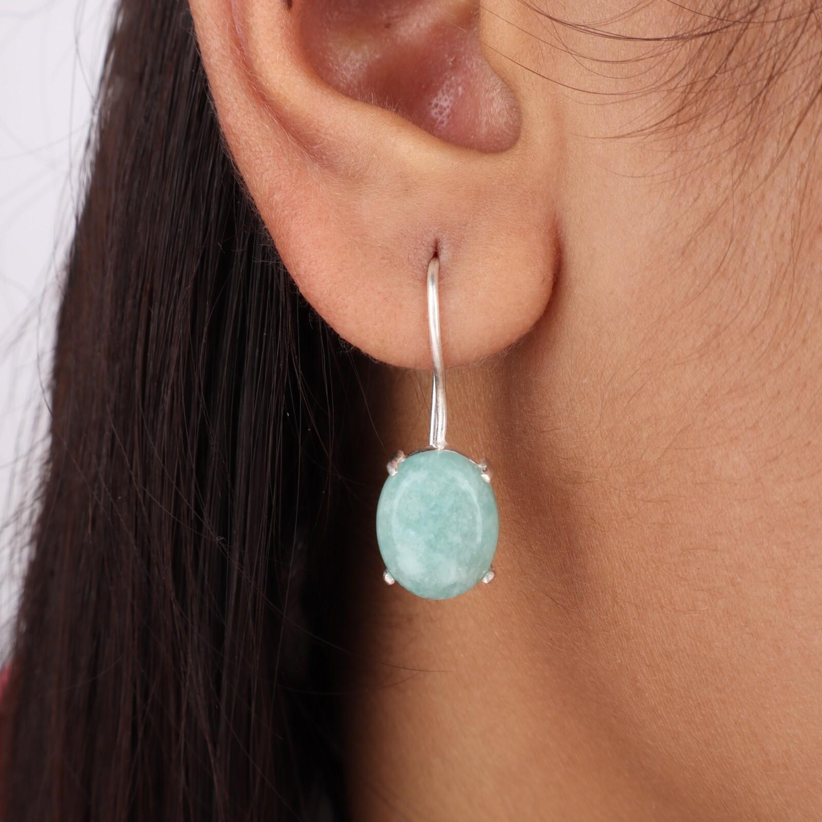 

Natural Amazonite Gemstone 925 Sterling Silver Handmade Dangle Earrings 1.05 EE-173-28
