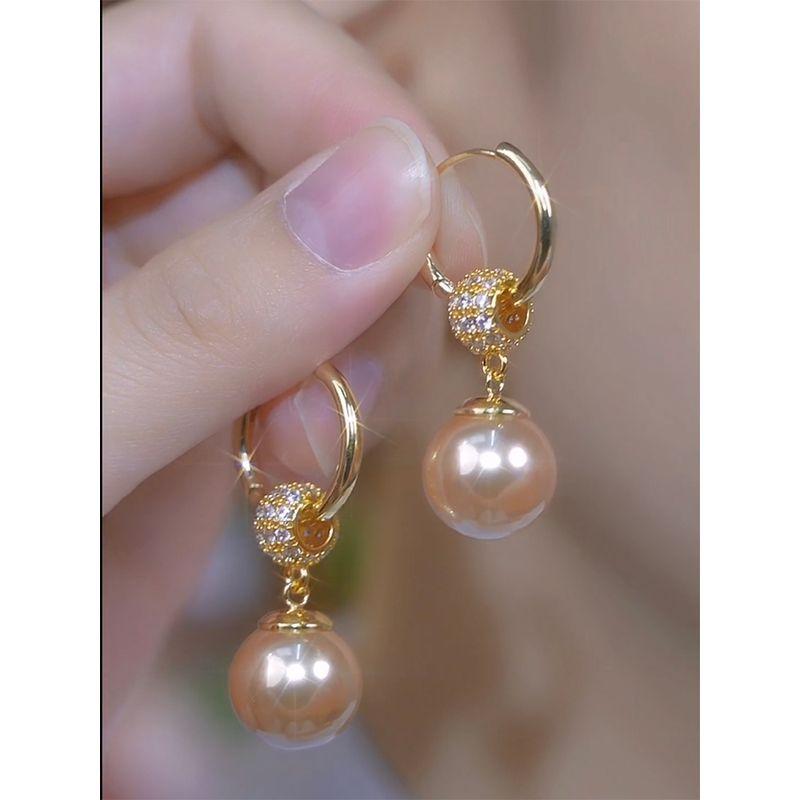 Special-Interest Design Fancy Full Diamond Champagne Pearl Earrings for Women Fancy Exquisite Unique Earrings Graceful Earrings