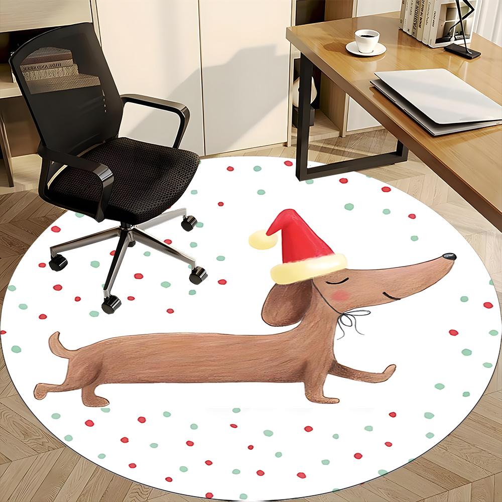 1pc Christmas Dog Office Round Area Rug, Indoor Mat Suitable ForOffice, Under Office Chairs Bedroom Living Room Home Decor, Room Deco u01