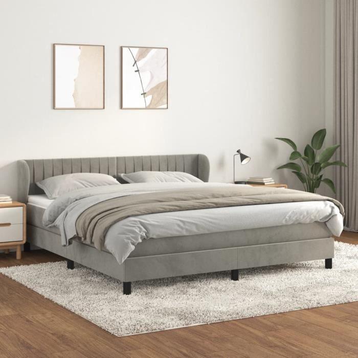 3127625 vidaXL Lit à sommier tapissier et matelas Gris clair 180x200cm Velours