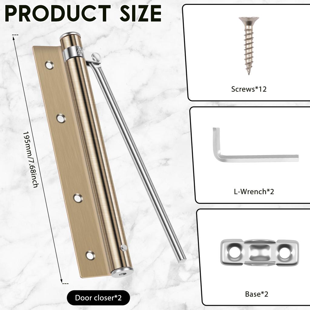 2 Stück Edelstahl Automatischer Türschließer 4 Einstellbare Schließgeschwindigkeiten Tür Selbstschließendes Scharnier Vielseitig für Heim- & Gewerbenutzung