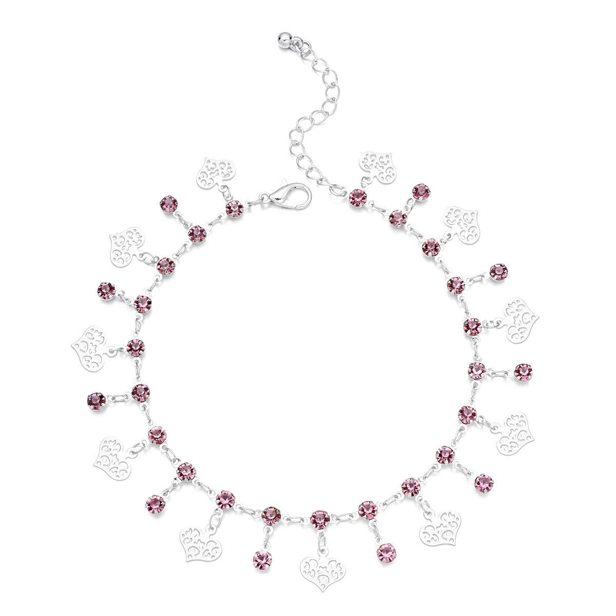 

New beach anklet, fashion gem peach heart shaped handmade chain designed by famous teachers срібний