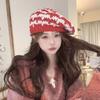 Retro contrasting stripes thick knitted beret women's autumn and winter versatile wool painter hat children's parent-child warm hat