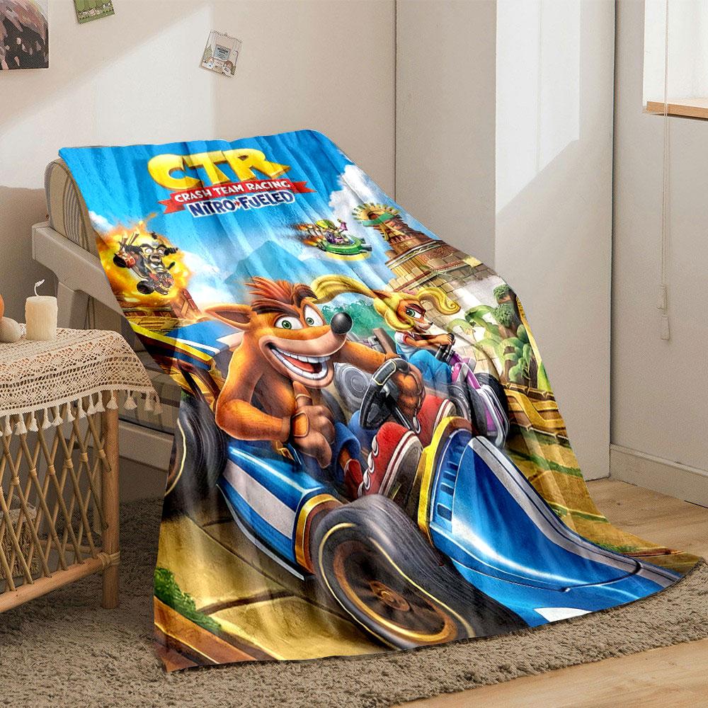 Colorful characters racing in karts against a vibrant, adventure-themed backdrop. for all seasons blanket lunch break throw gift