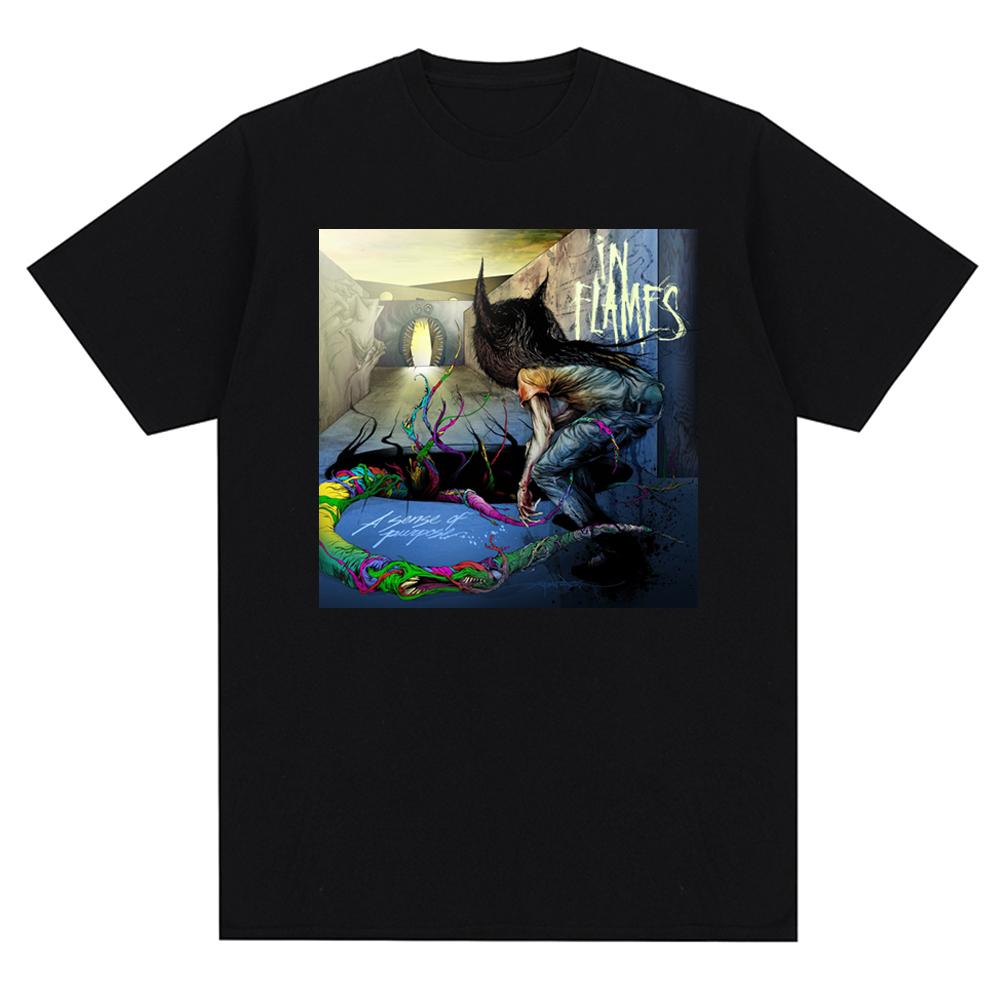 In Flames Metal Music Pattern Printed T-shirt Oversized Tops  New Harajuku Casual Short Sleeve T Shirt Unisex Clothing