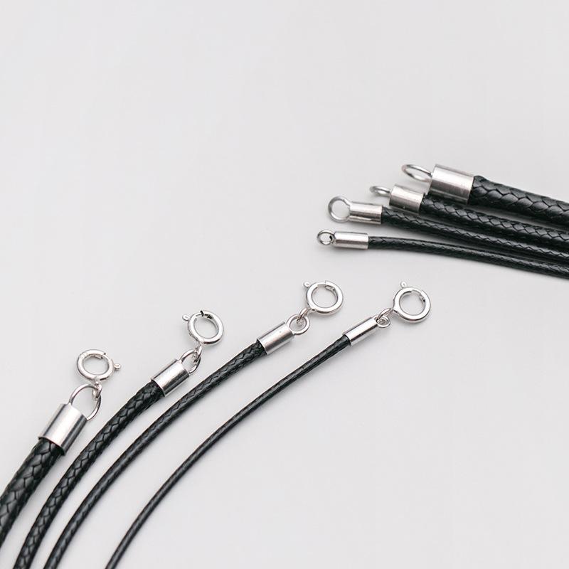 PONYKISS Real  Sterling Silver Black Leather Rope Choker Necklace For Women Classic Fine  Minimalist Bijoux