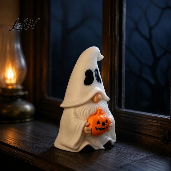 Tabletop Pumpkin Ornaments Halloween Ghost Gnome Figurine, Creative Desk Ornament, 3D Printed Desktop Figurine Mini Statue for Home Shelf Display,