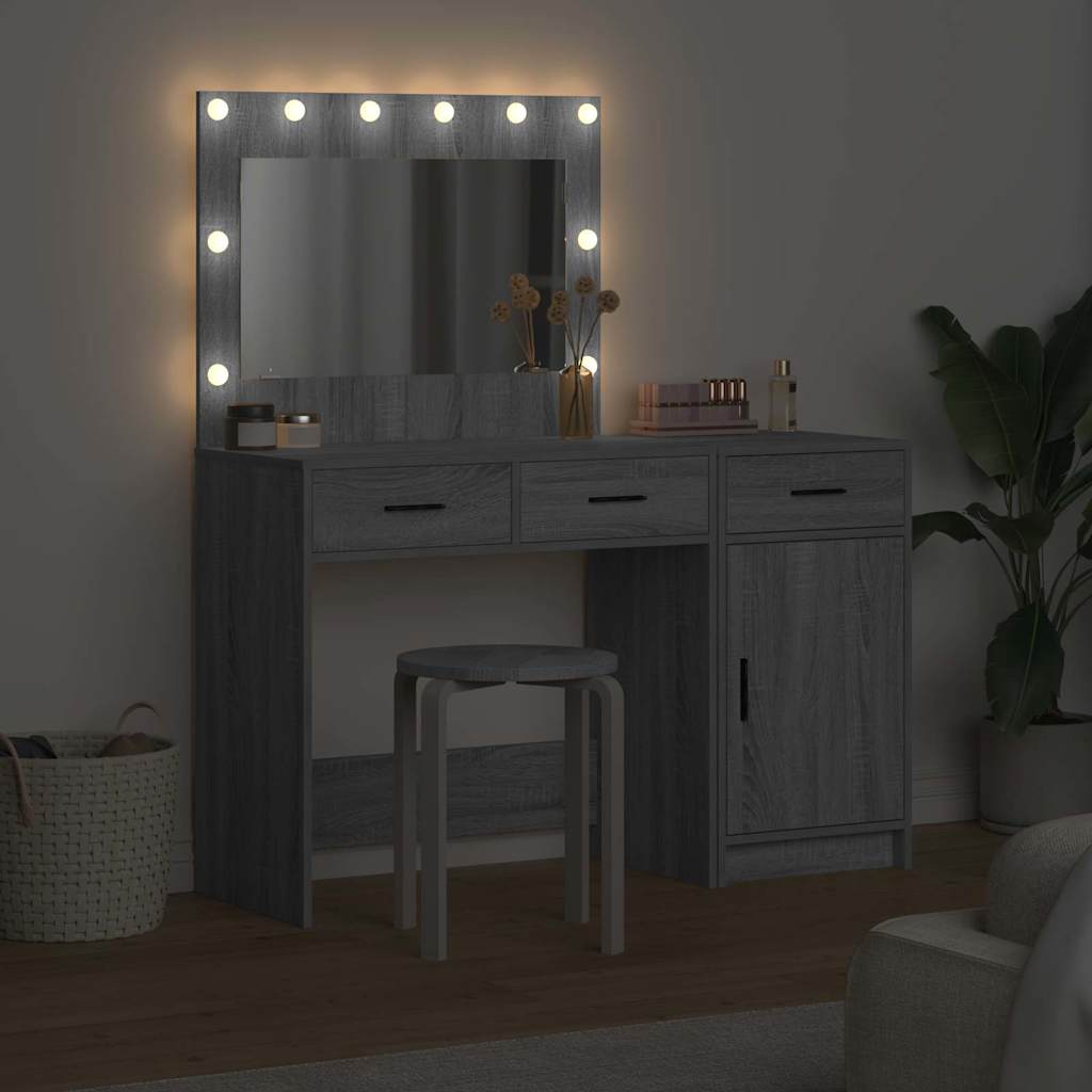 Makeup Table with Mirror Lighting (2 pcs) Gray Particleboard