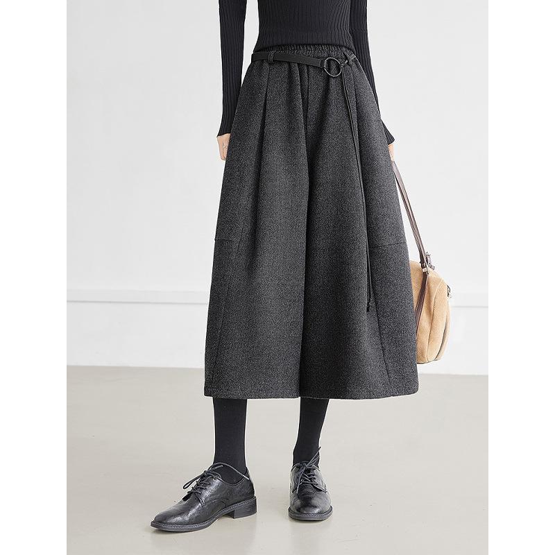 Women s Winter 2025 Elastic Waist Pleated Wide-Leg Culottes L